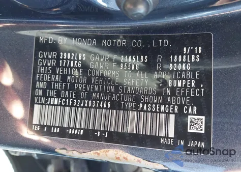 2018 Honda Civic Ex-T z USA, uszkodzony, nr VIN JHMFC1F32JX037406